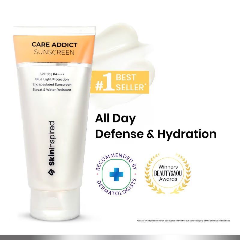 SkinInspired Care Addict Hyaluronic Acid Sunscreen SPF 50 For Dry Skin With Pa++++ | Broad Spectrum UV A,UV B & Blue Light Protection | Contains Ceramides | Moi