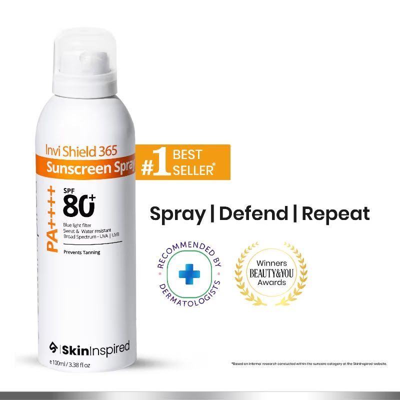 SkinInspired Invi Shield 365 Body Sunscreen Spray SPF 80+ PA++++ | Ultra-Light, Quick-Absorbing, Non-Greasy Sun Protection | No White Cast, Water & Sweat Resist