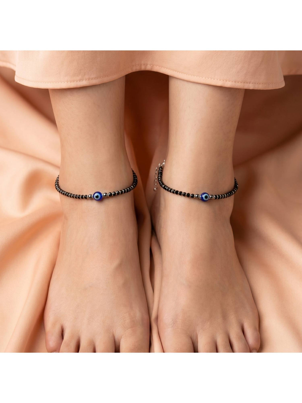 925 SILLER Pure Silver The Mystic Evil Eye Beaded Anklet Set