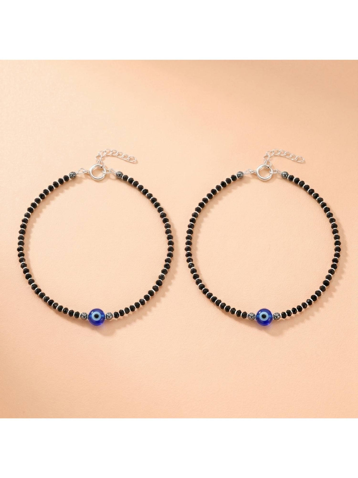 925 SILLER Pure Silver The Mystic Evil Eye Beaded Anklet Set