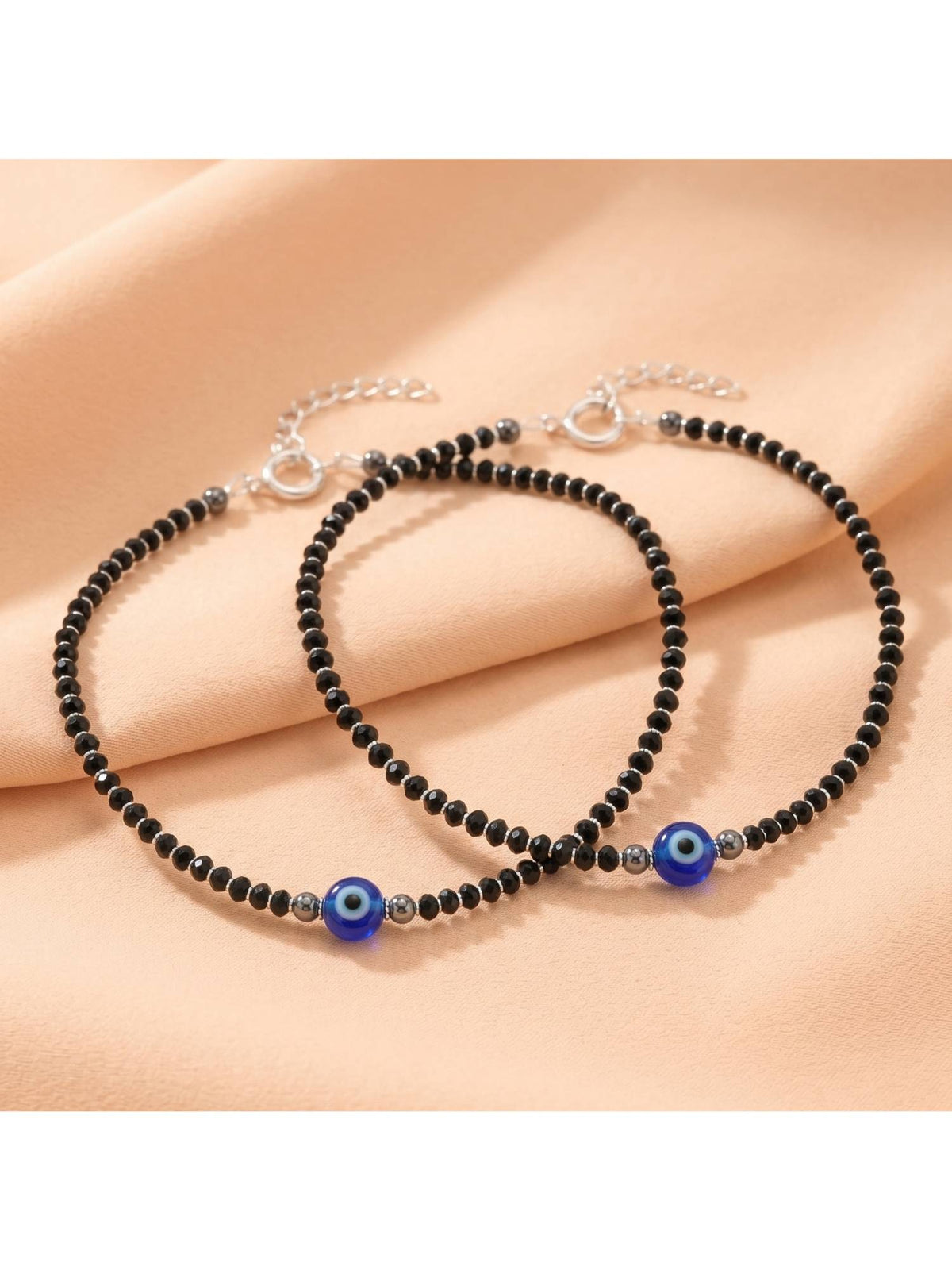 925 SILLER Pure Silver The Mystic Evil Eye Beaded Anklet Set