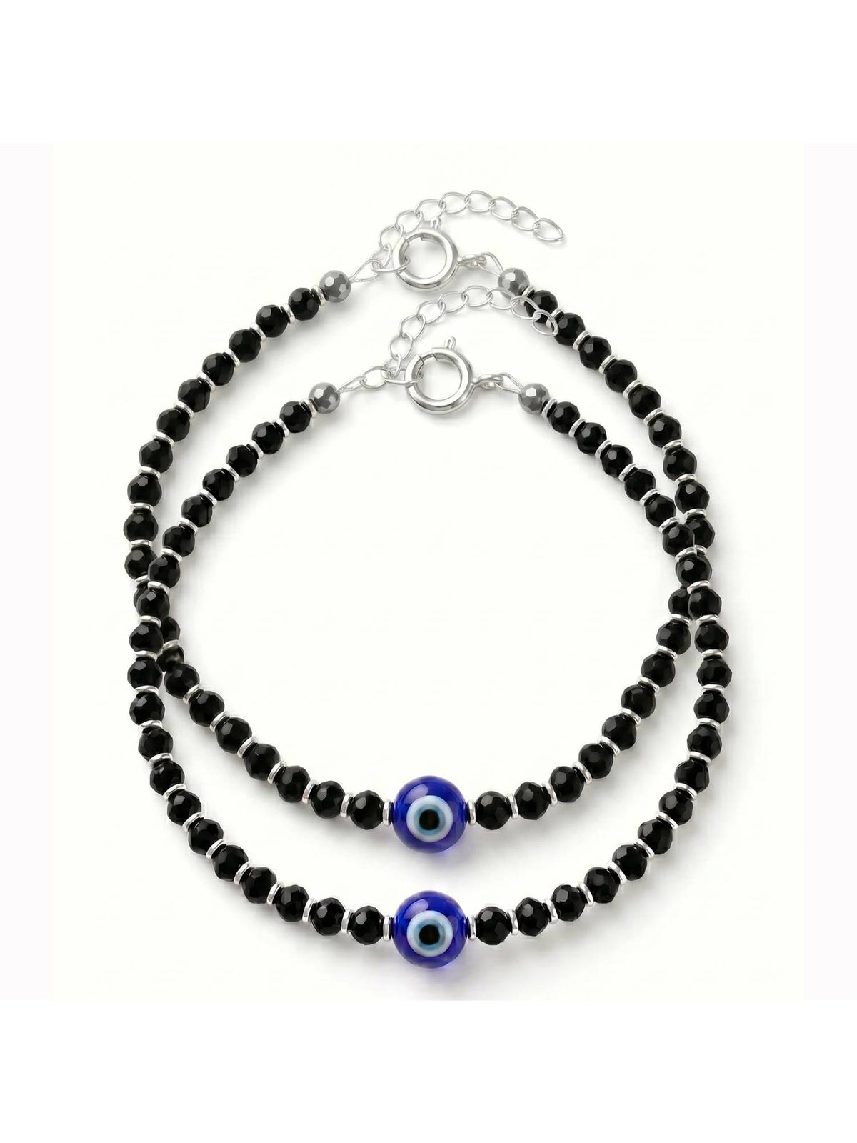925 SILLER Pure Silver The Mystic Evil Eye Beaded Anklet Set