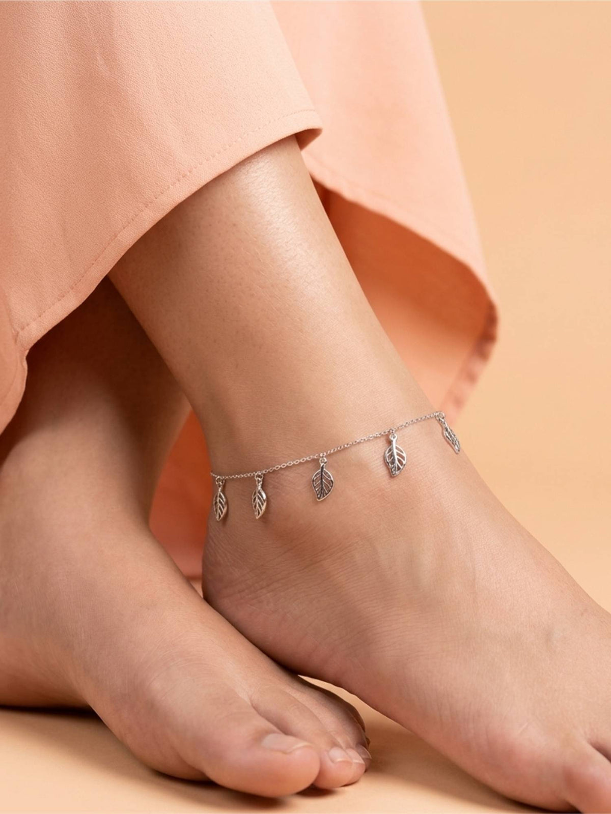 925 SILLER Pure Silver The Silver Leaf Motif Charm Anklet