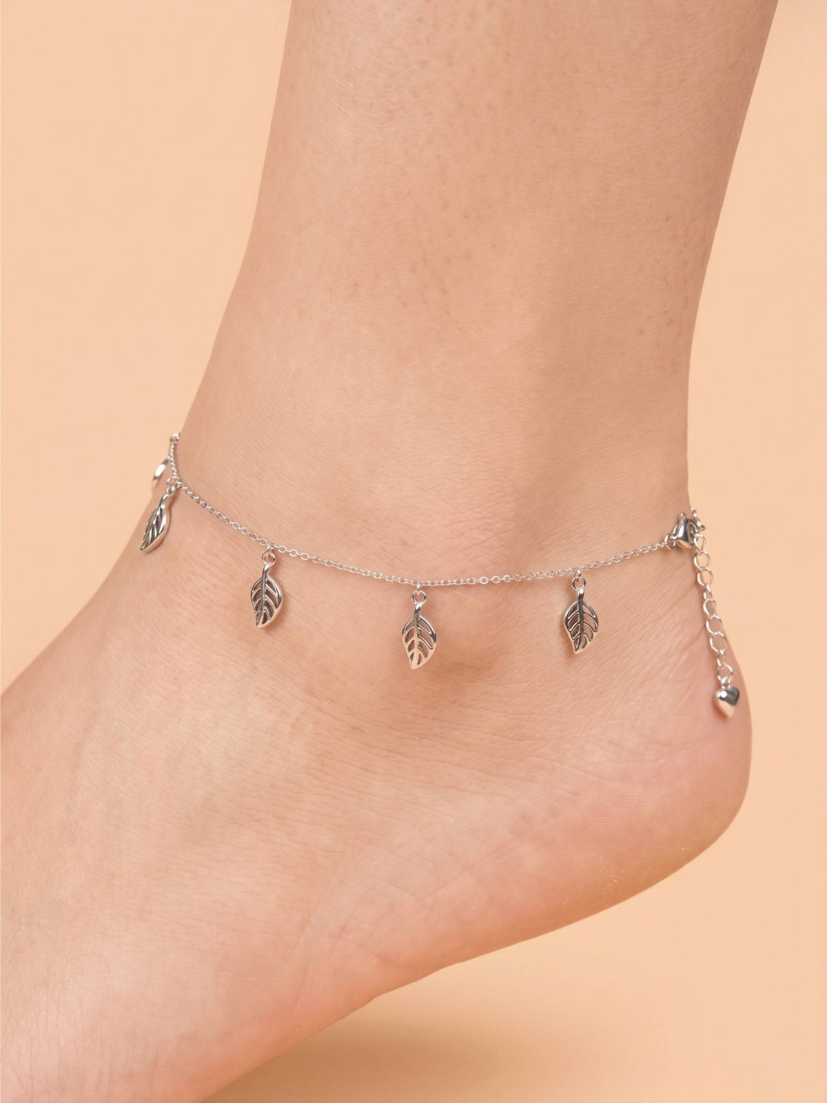 925 SILLER Pure Silver The Silver Leaf Motif Charm Anklet