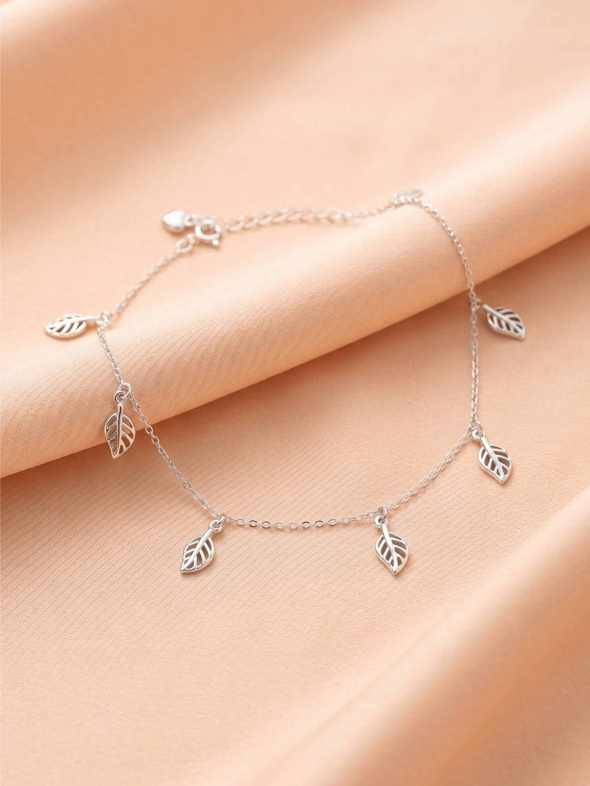925 SILLER Pure Silver The Silver Leaf Motif Charm Anklet