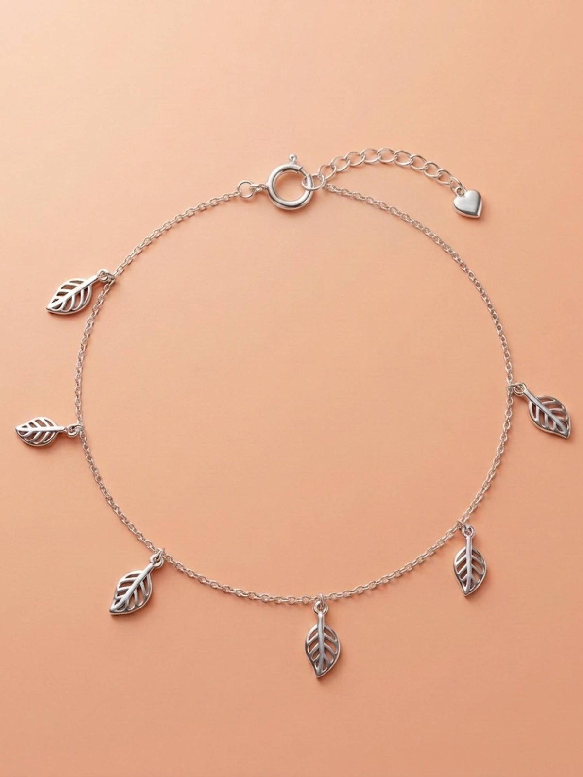 925 SILLER Pure Silver The Silver Leaf Motif Charm Anklet