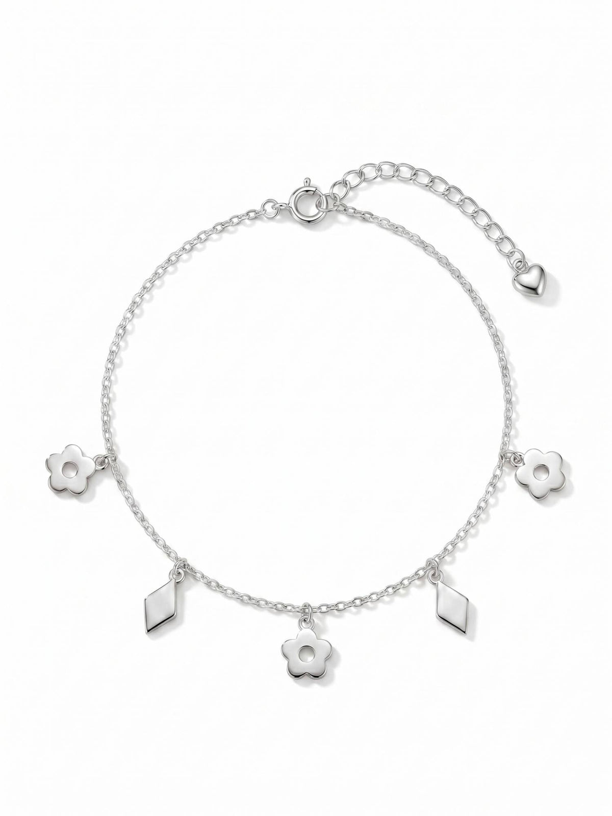 925 SILLER Pure Silver The Silver Flora and Geometric Charm Anklet