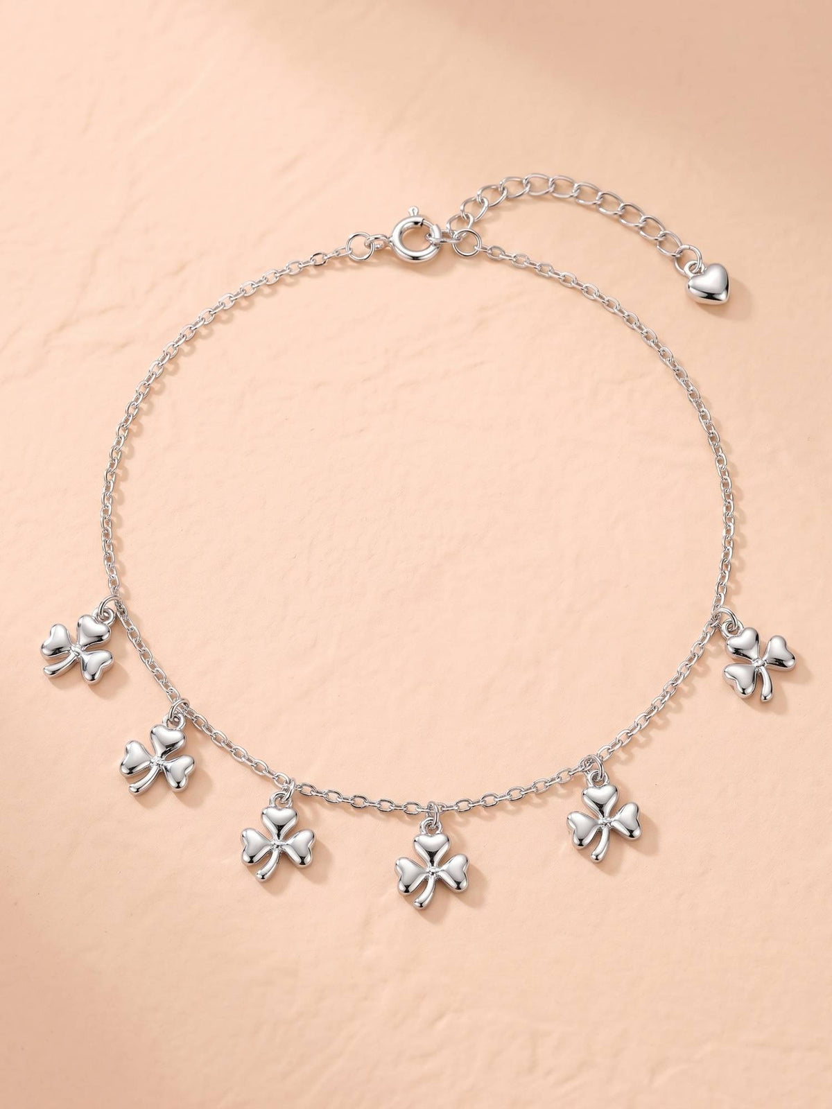 925 SILLER Pure Silver Four-Leaf Clover Charm Silver Chain Anklet
