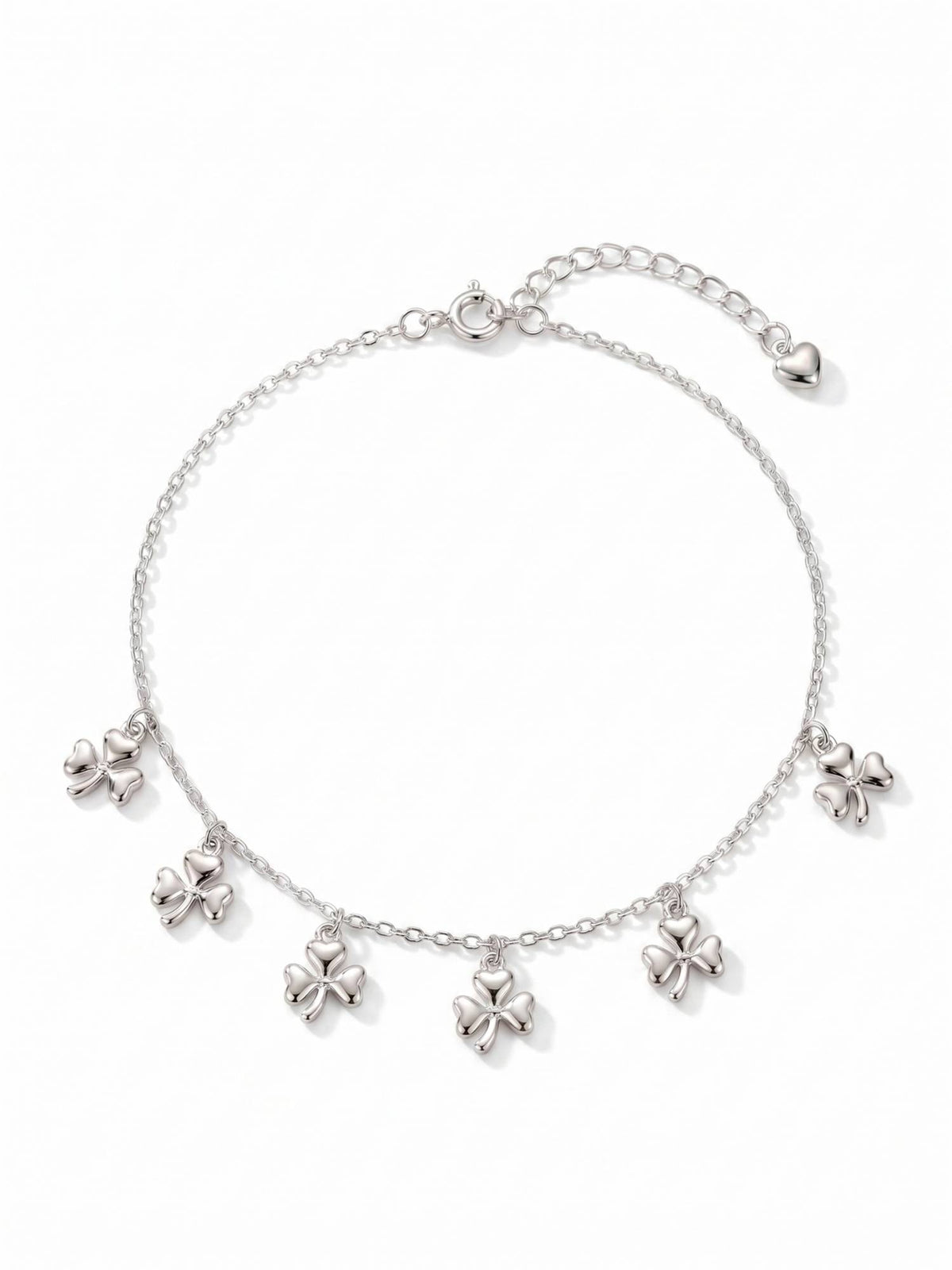 925 SILLER Pure Silver Four-Leaf Clover Charm Silver Chain Anklet
