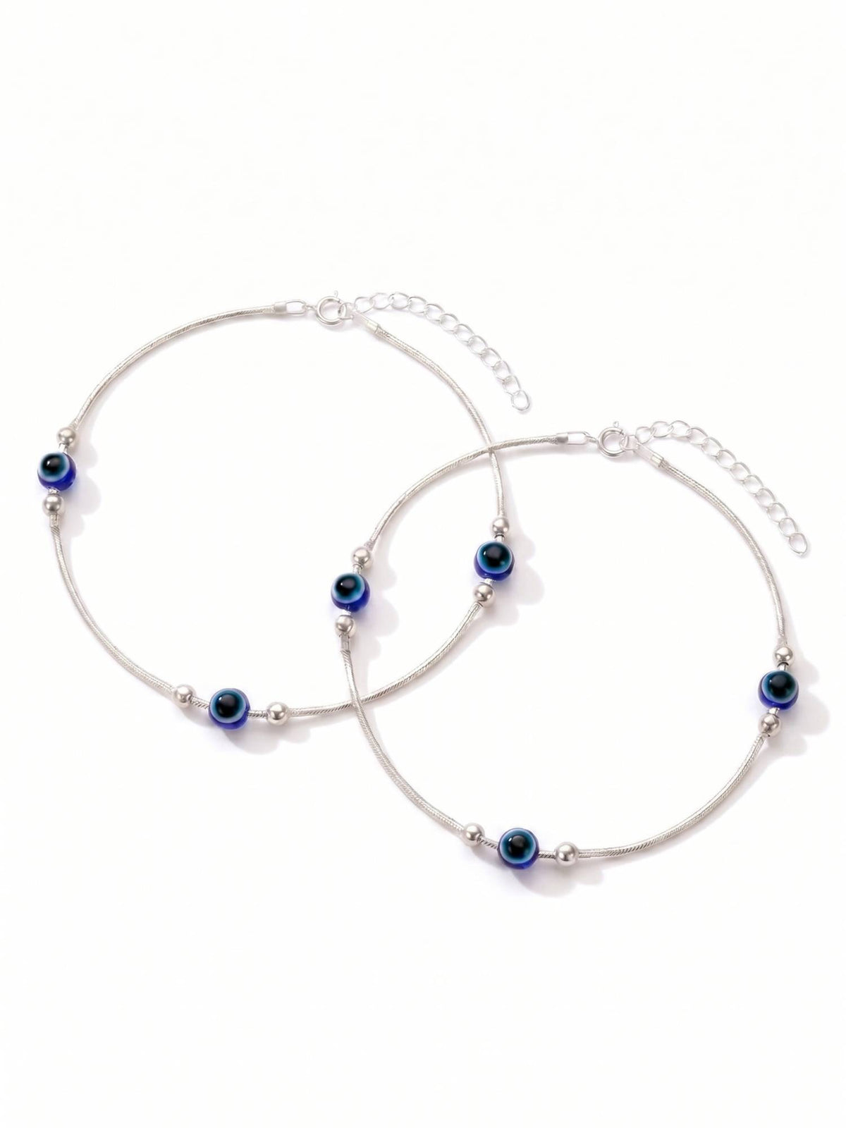 925 SILLER Pure Silver Blue Evil Eye Station Silver Snake Chain Anklet