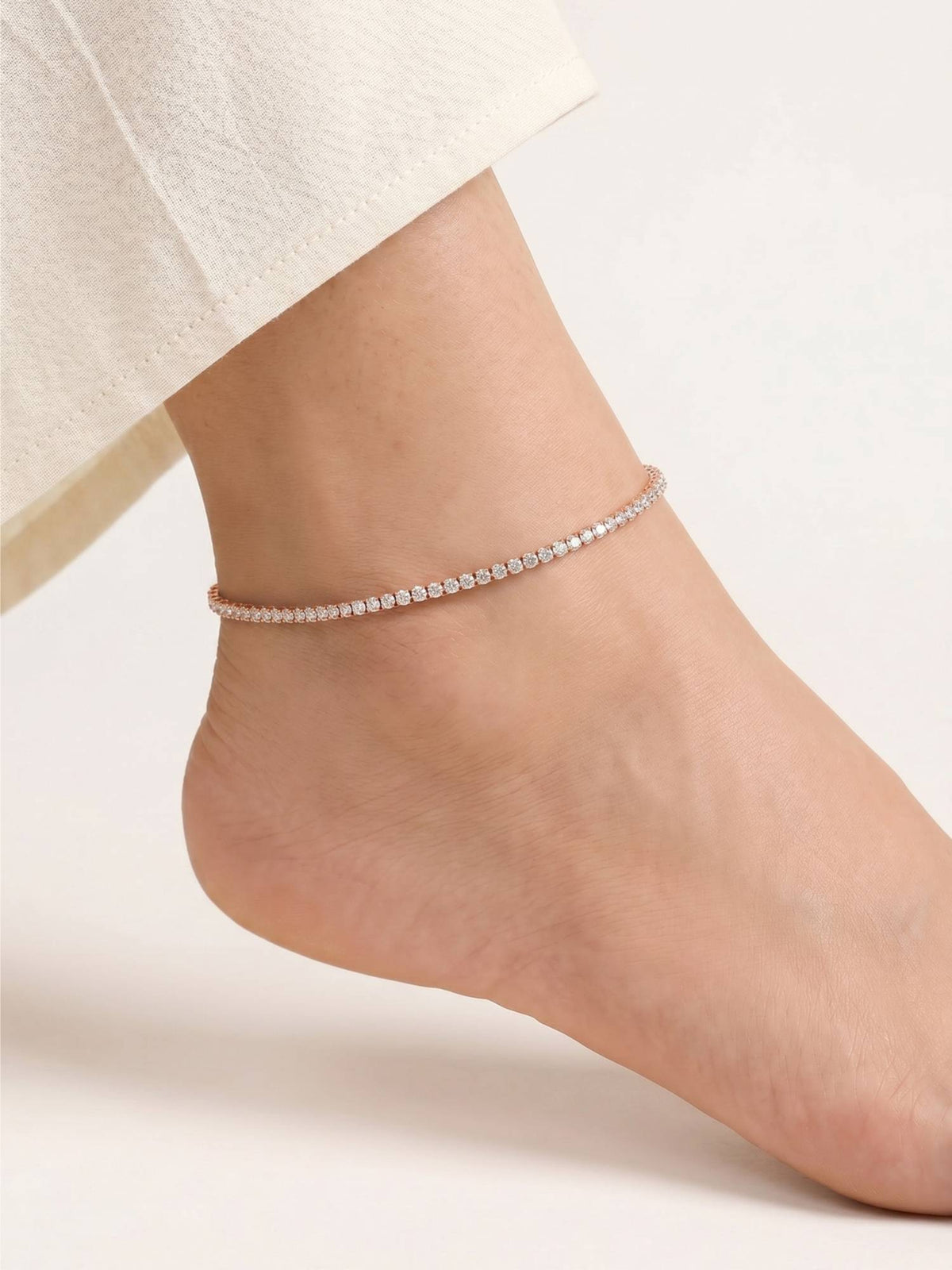 925 SILLER Pure Silver Classic Sparkle Cubic Zirconia Rose Gold Tennis Anklet
