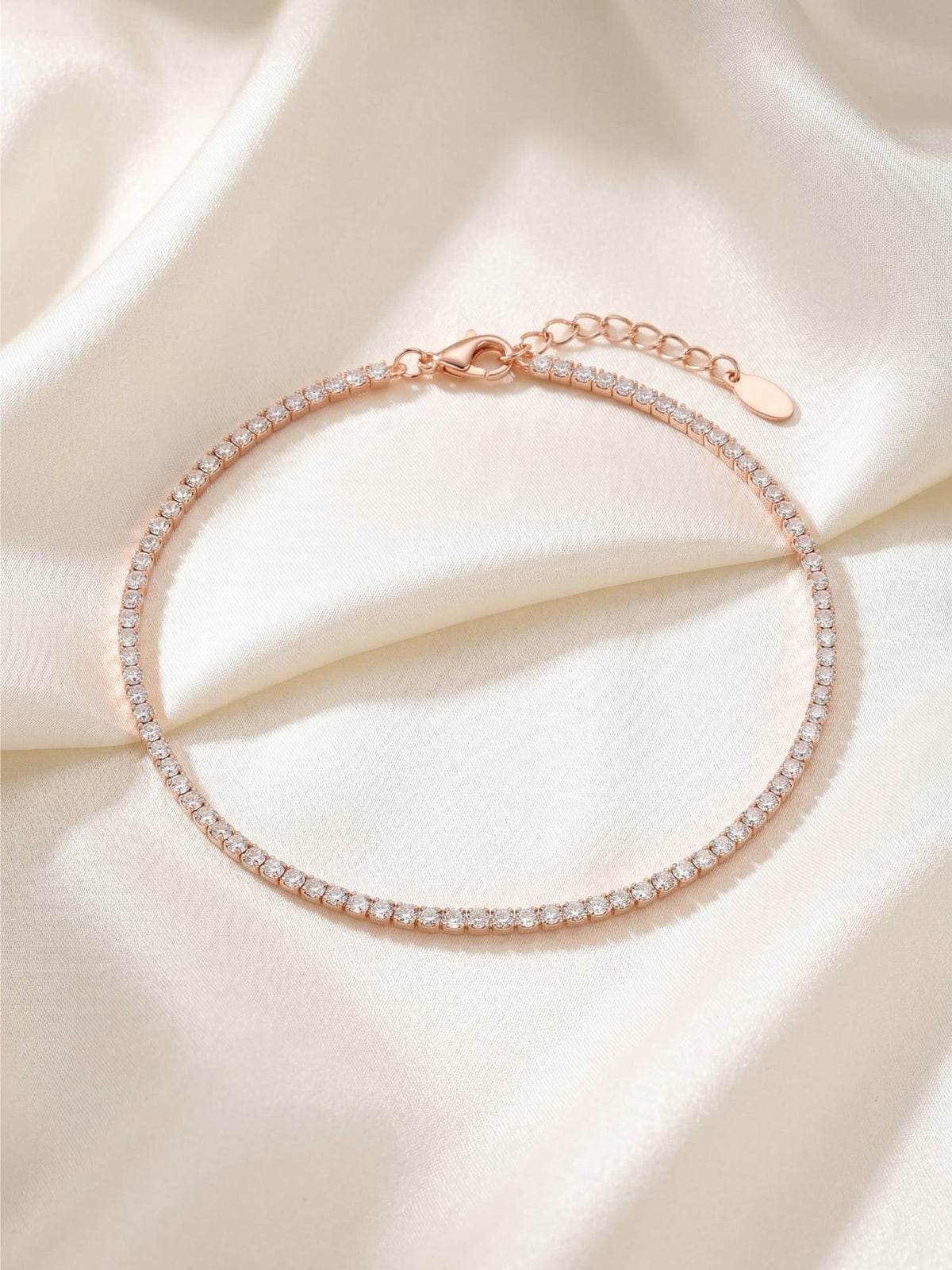 925 SILLER Pure Silver Classic Sparkle Cubic Zirconia Rose Gold Tennis Anklet