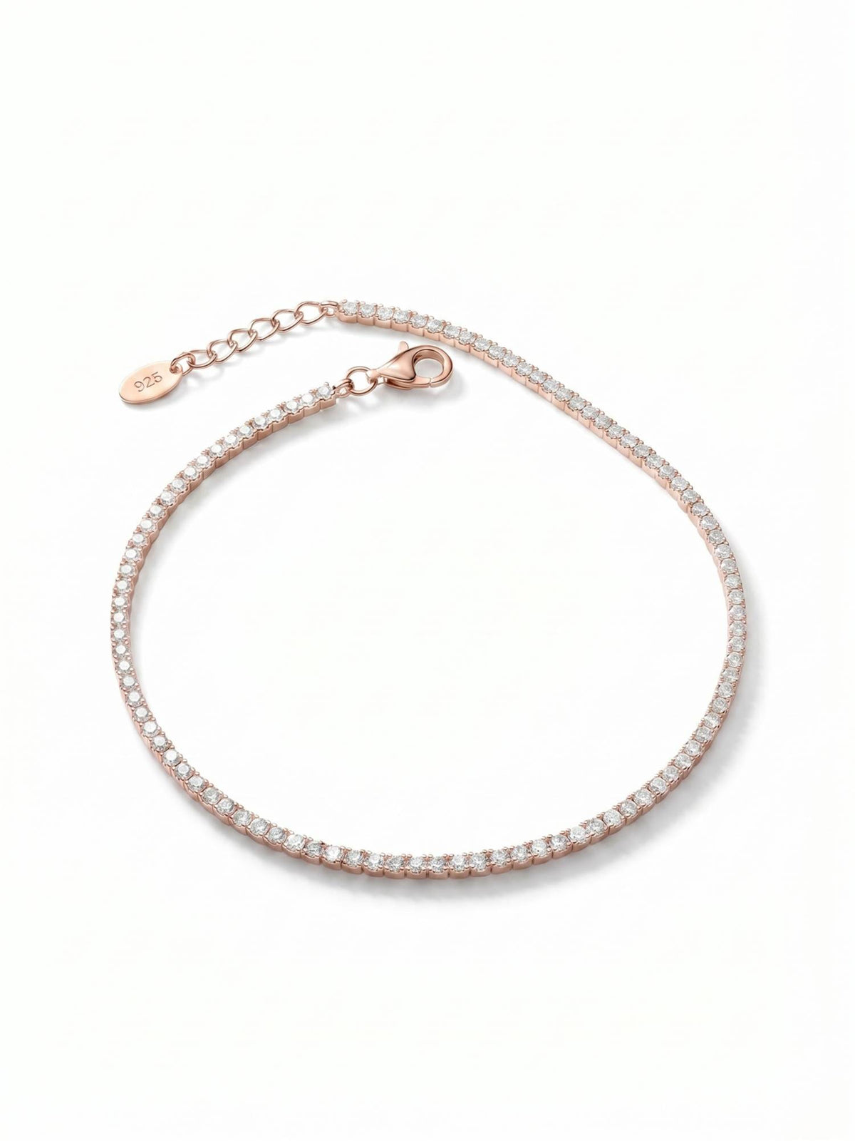 925 SILLER Pure Silver Classic Sparkle Cubic Zirconia Rose Gold Tennis Anklet
