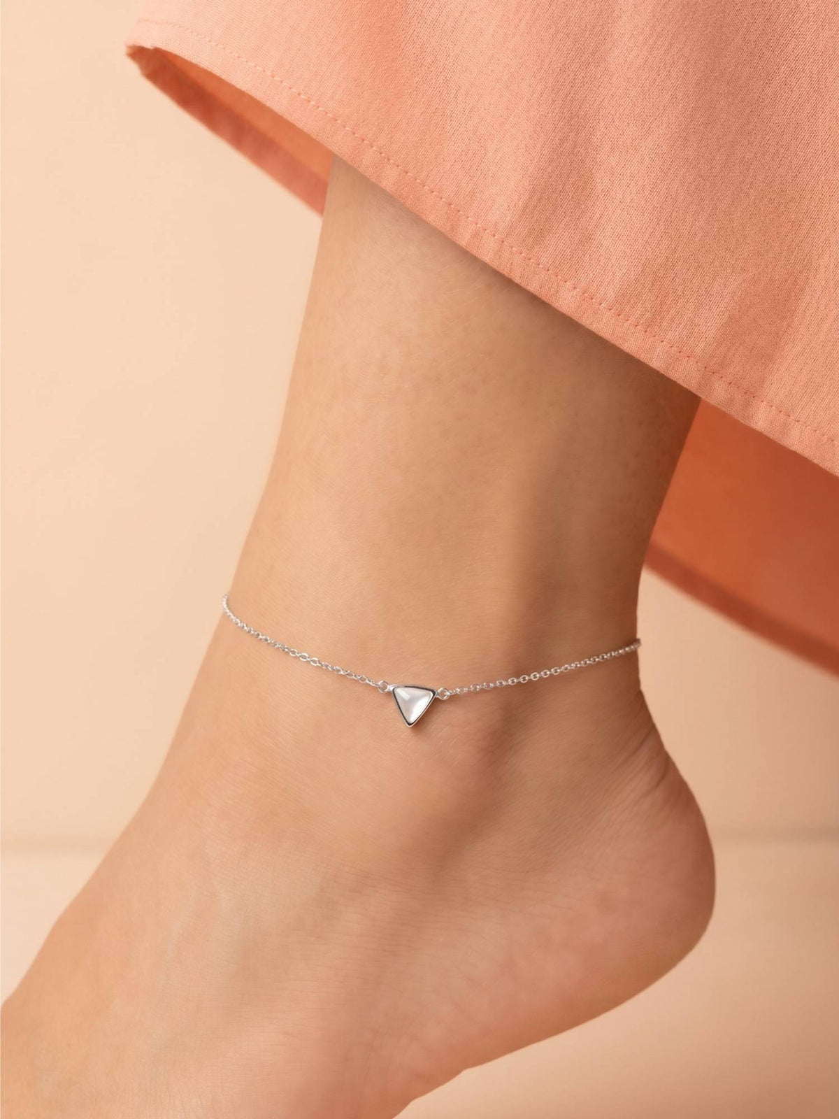 925 SILLER Pure Silver Minimalist Triangle Inlay Silver Link Anklet