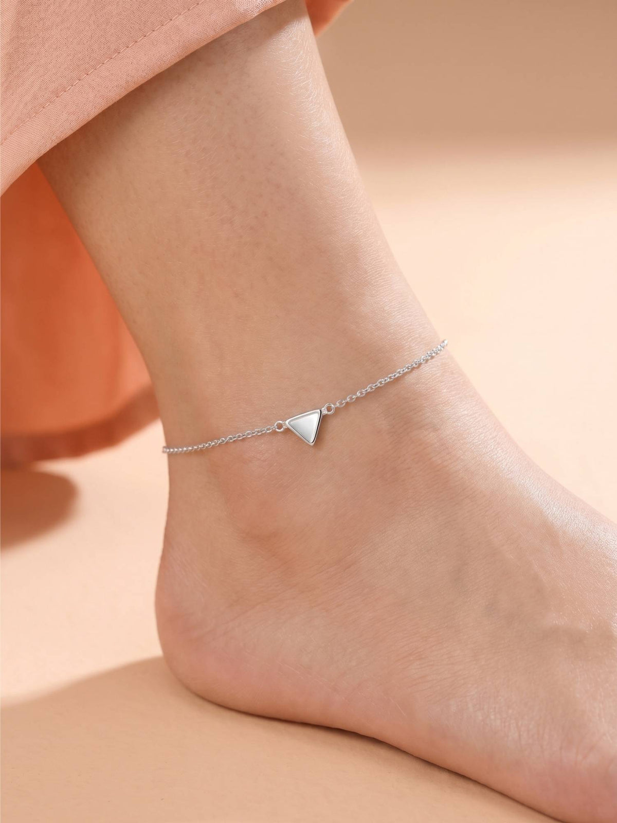 925 SILLER Pure Silver Minimalist Triangle Inlay Silver Link Anklet
