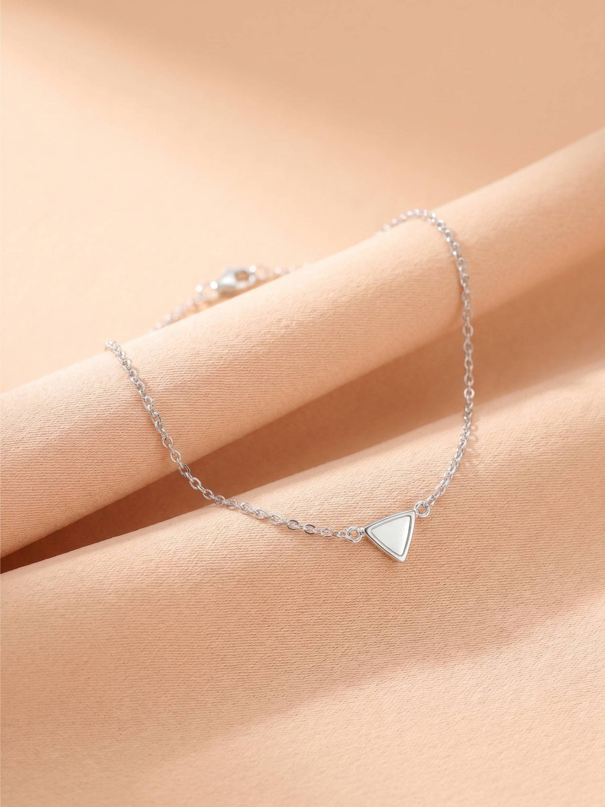 925 SILLER Pure Silver Minimalist Triangle Inlay Silver Link Anklet