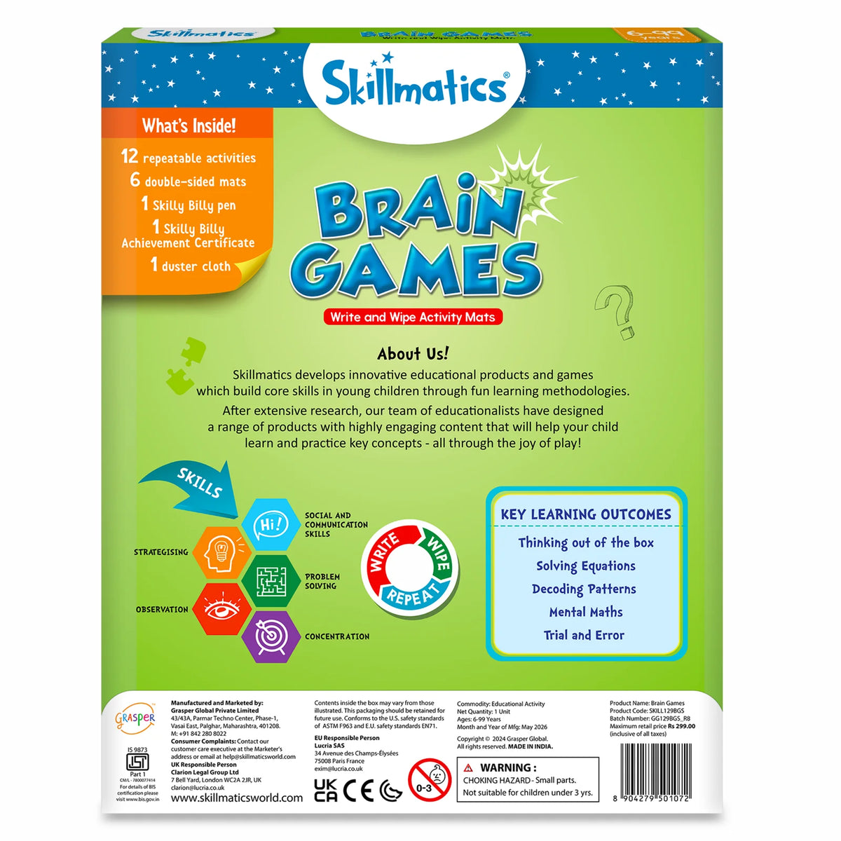 Skillmatics Brain Games | Reusable Activity Mats (ages 6+)