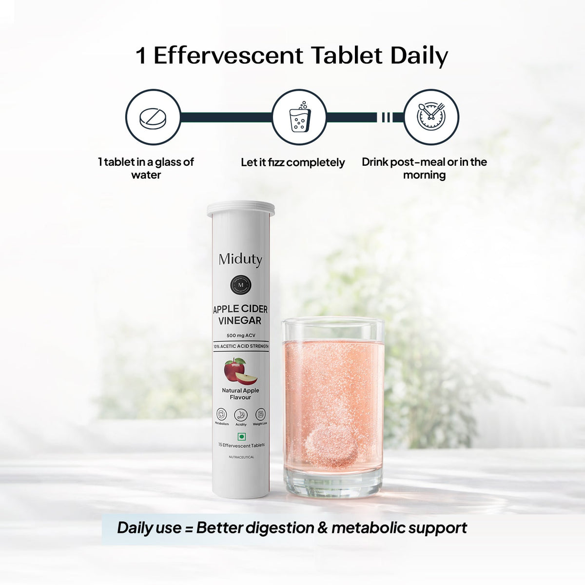 Miduty Apple Cider Vinegar Effervescent Tablets | 15 Tabs per Pack | Pack of 2