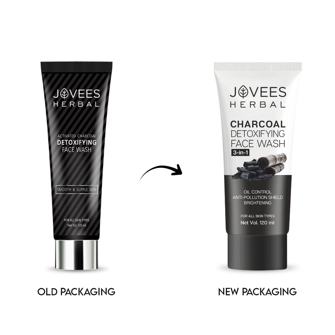 Jovees Herbal Activated Charcoal Detoxifying Face Wash For Anti Pollution, Deep Pore Cleansing, Oil Control, Removes Dirt & Impurities | Suitable for Acne Prone