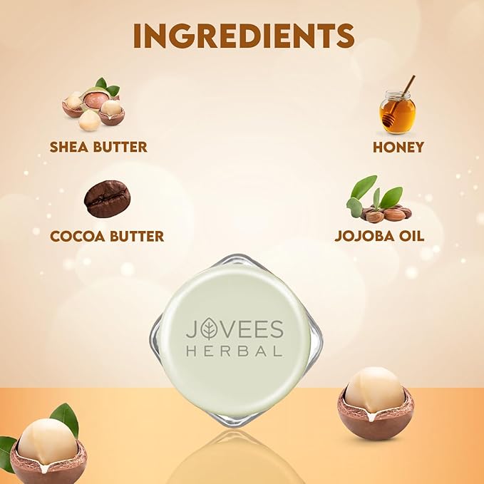 JOVEES Herbal Shea Butter Healing Lip Balm | 24 Hour Hydration | Heals Dry And Flaky Lips | Gives Soft And Supple Lips 8G, Off White