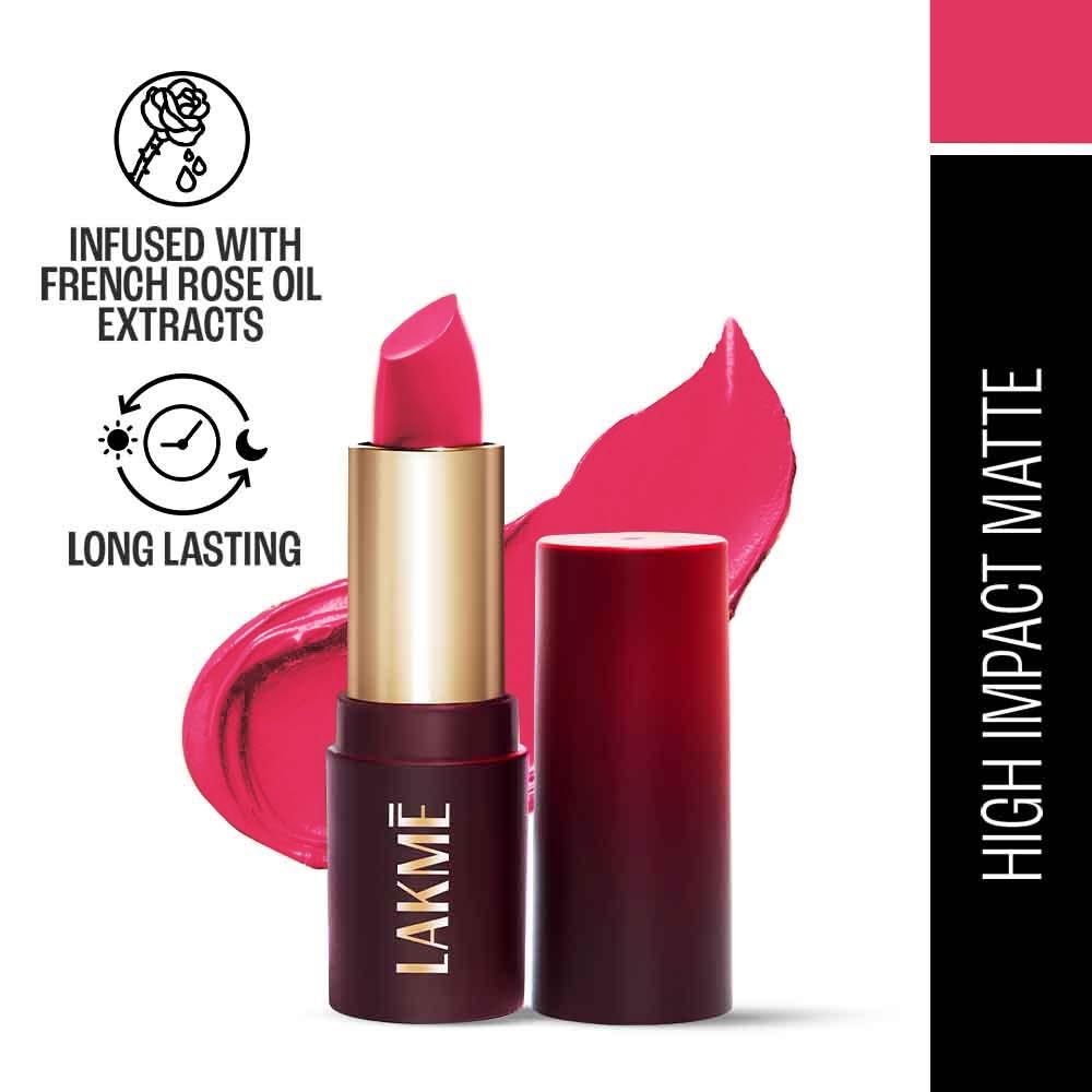 Lakme Forever Matte Lipstick, Made With French Rose Oil Extracts, Pink Charm