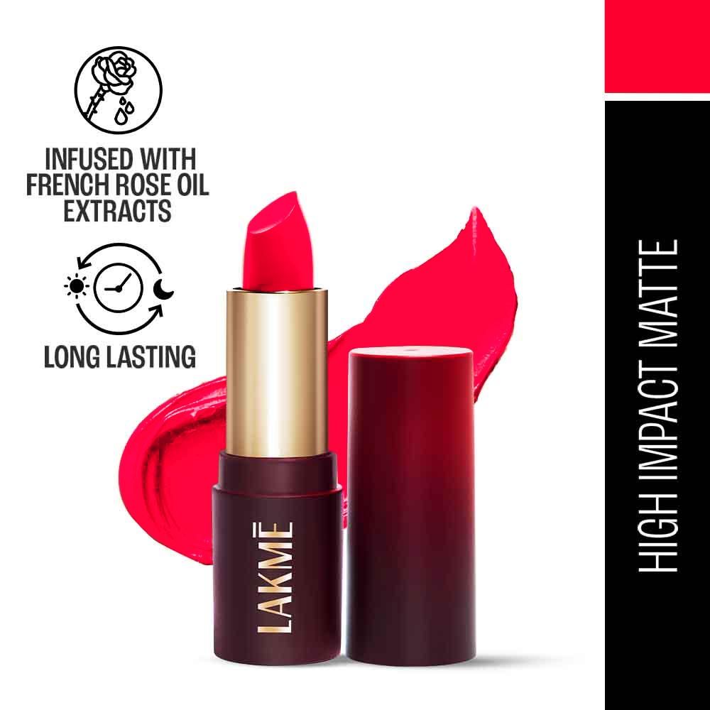 Lakme Forever Matte Lipstick, Made With French Rose Oil Extracts, Pink Passion