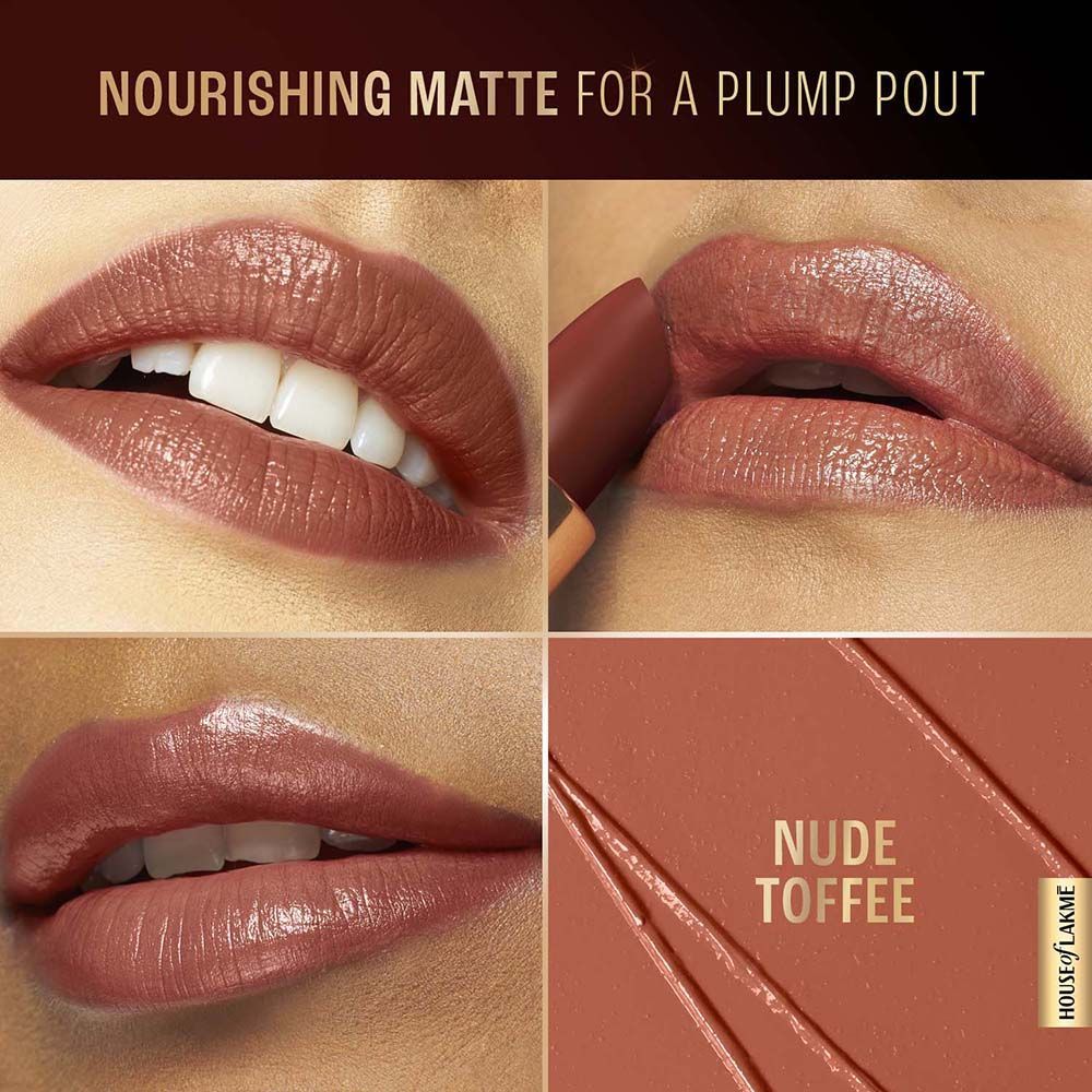 Lakme Ultimate Glam Satin Matte Lipstick For Luxurious Satin Matte Finish - Nude Toffee