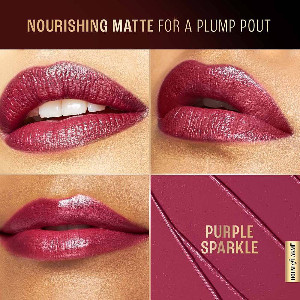 Lakme Ultimate Glam Satin Matte Lipstick For Luxurious Satin Matte Finish - Purple Sparkle