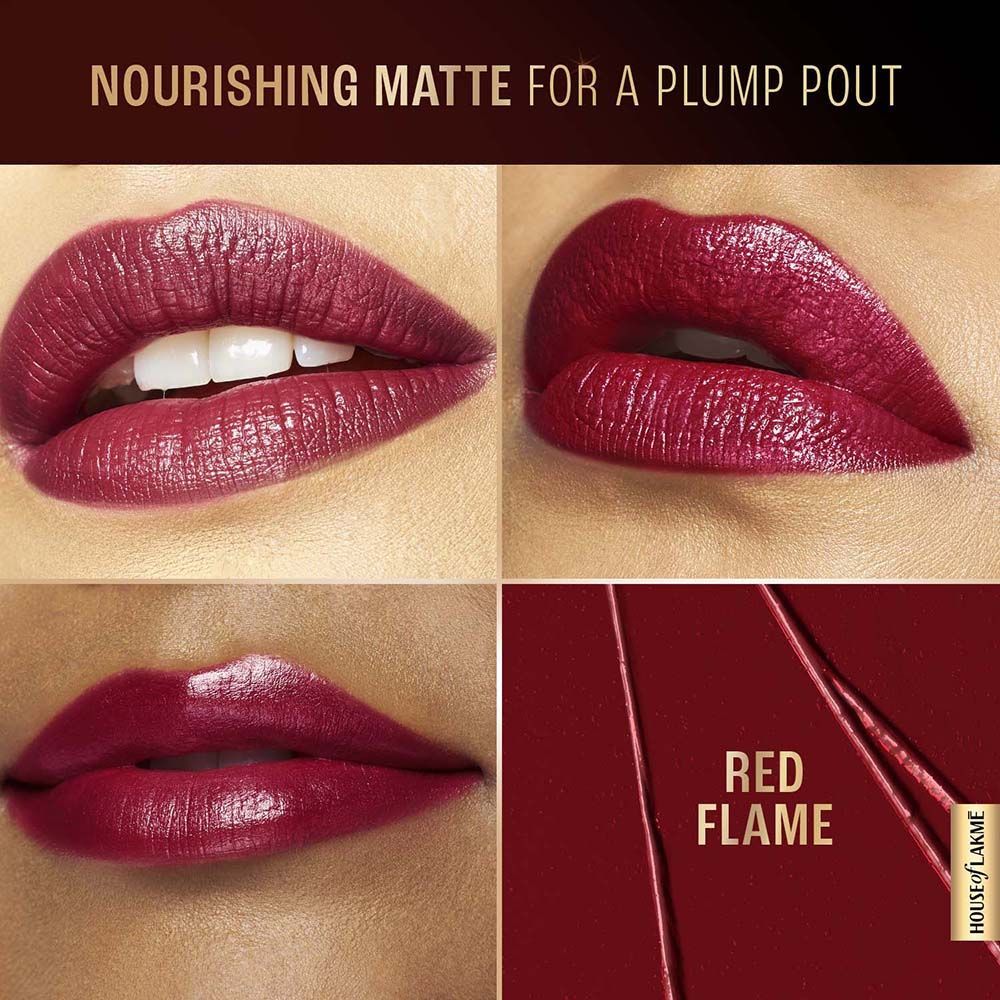 Lakme Ultimate Glam Satin Matte Lipstick For Luxurious Satin Matte Finish - Red Flame