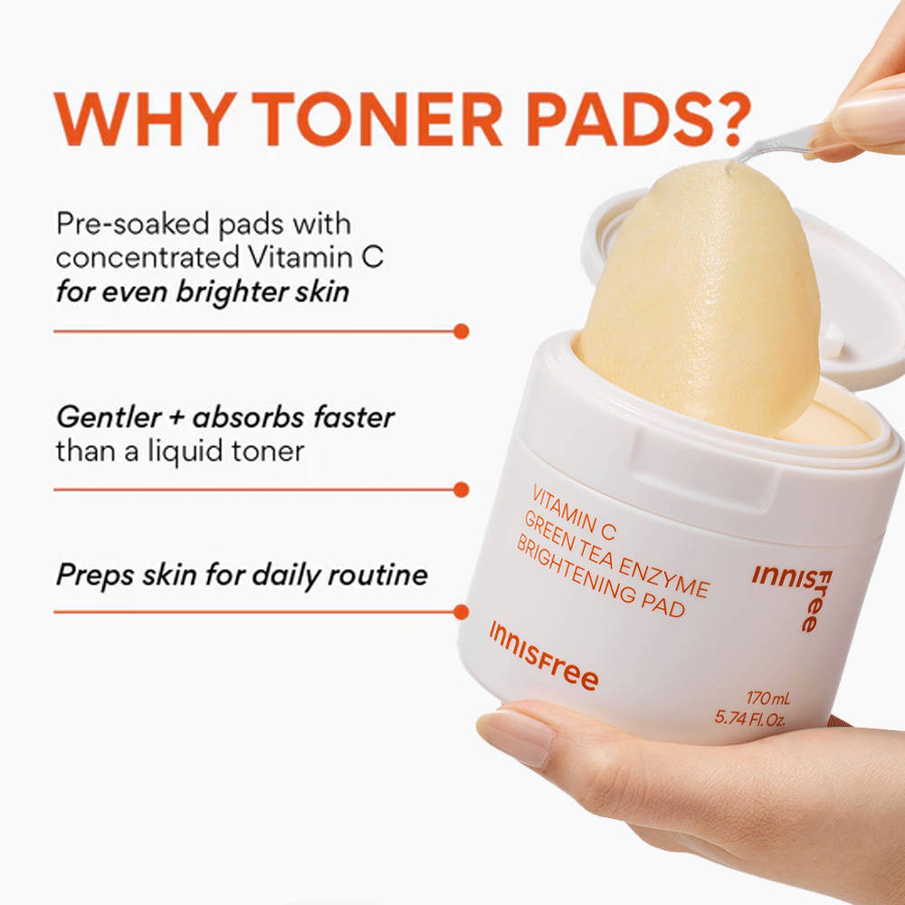 Innisfree Vitamin C Green Tea Toner Pad - Brightens & Smooths Skin