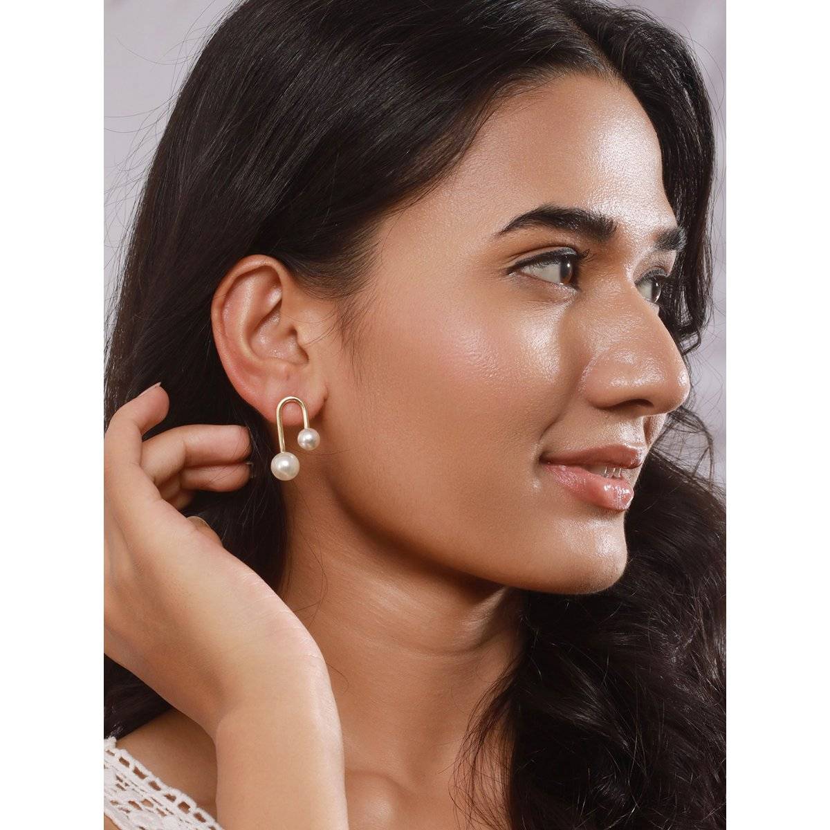 Aatmana White-Plated and Pearl Beaded Contemporary Drop Earrings (Pack of 2)