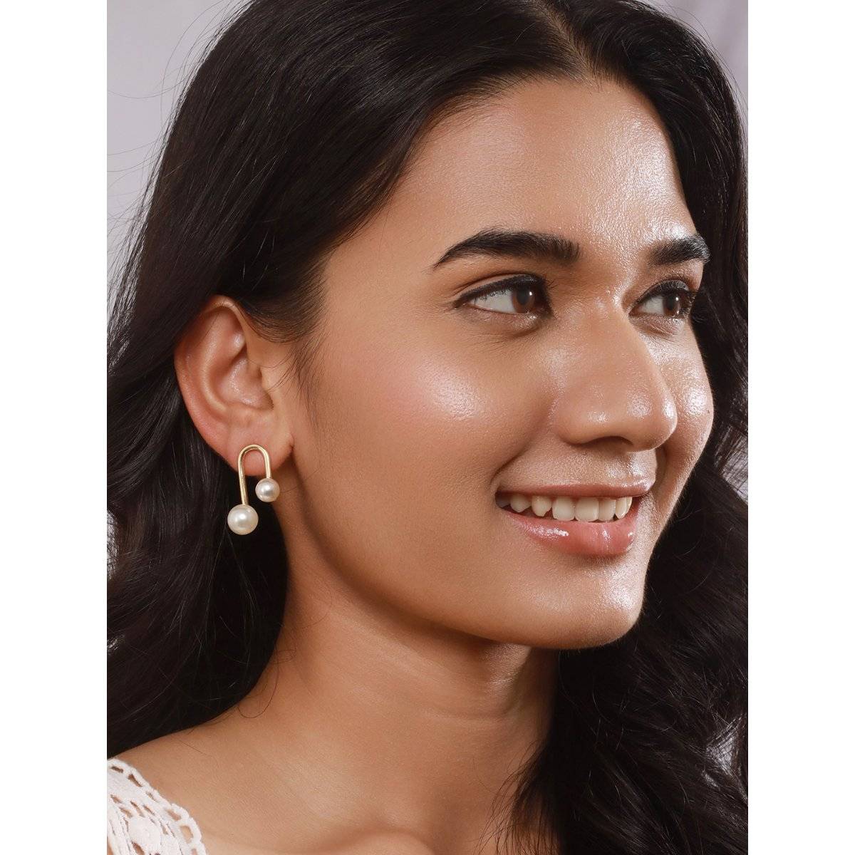 Aatmana White-Plated and Pearl Beaded Contemporary Drop Earrings (Pack of 2)