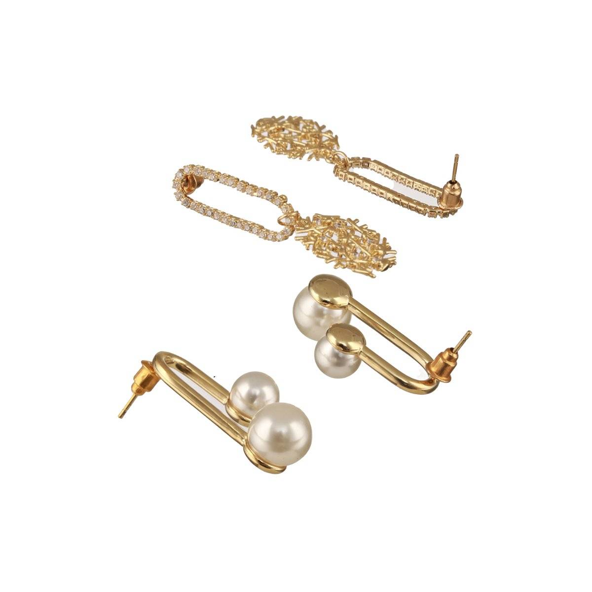 Aatmana White-Plated and Pearl Beaded Contemporary Drop Earrings (Pack of 2)
