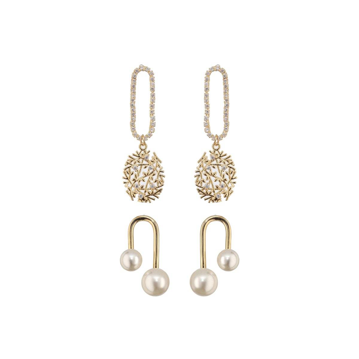 Aatmana White-Plated and Pearl Beaded Contemporary Drop Earrings (Pack of 2)
