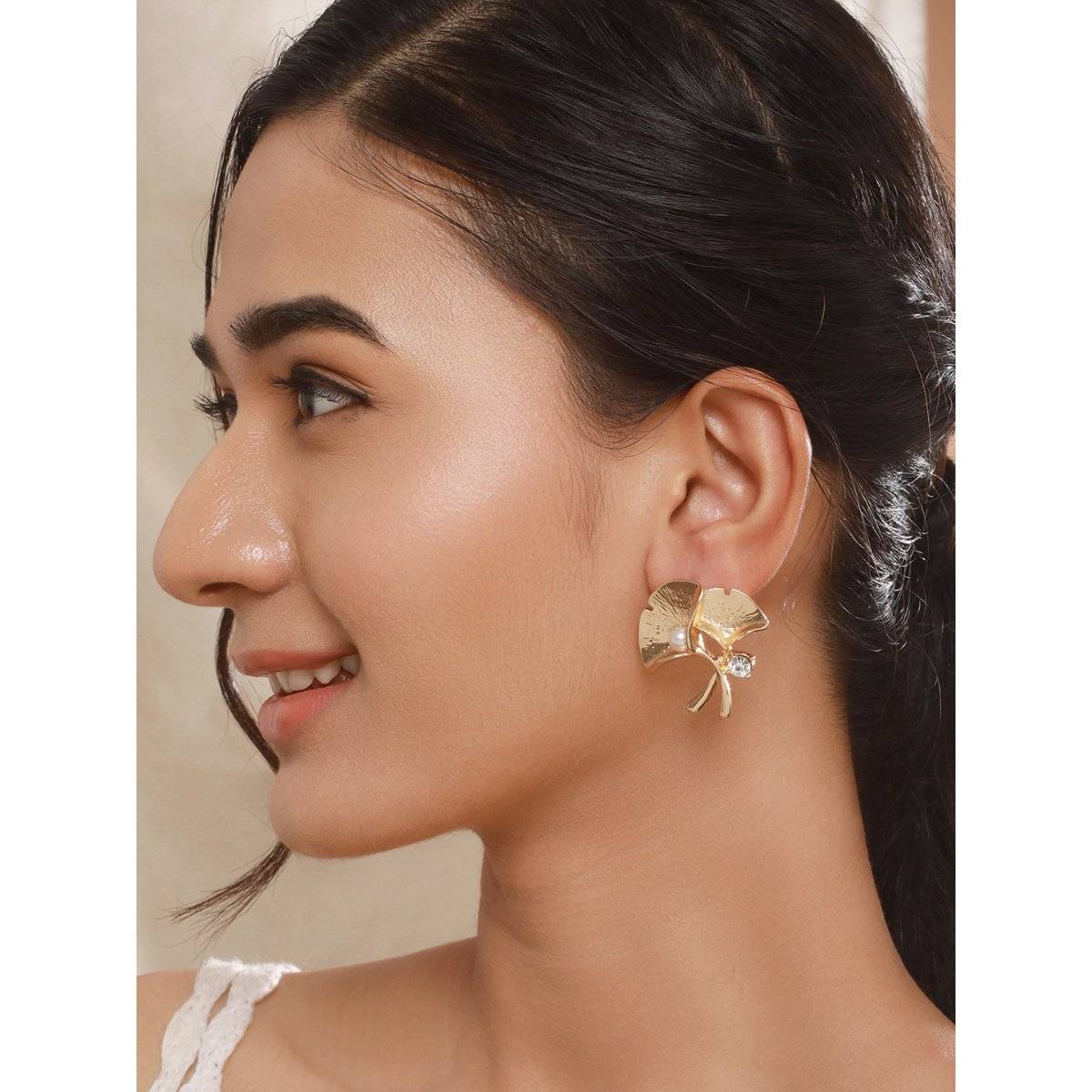 Aatmana Gold Plated Pearl and American Diamond Studded Contemporary Studs (Pack of 2)