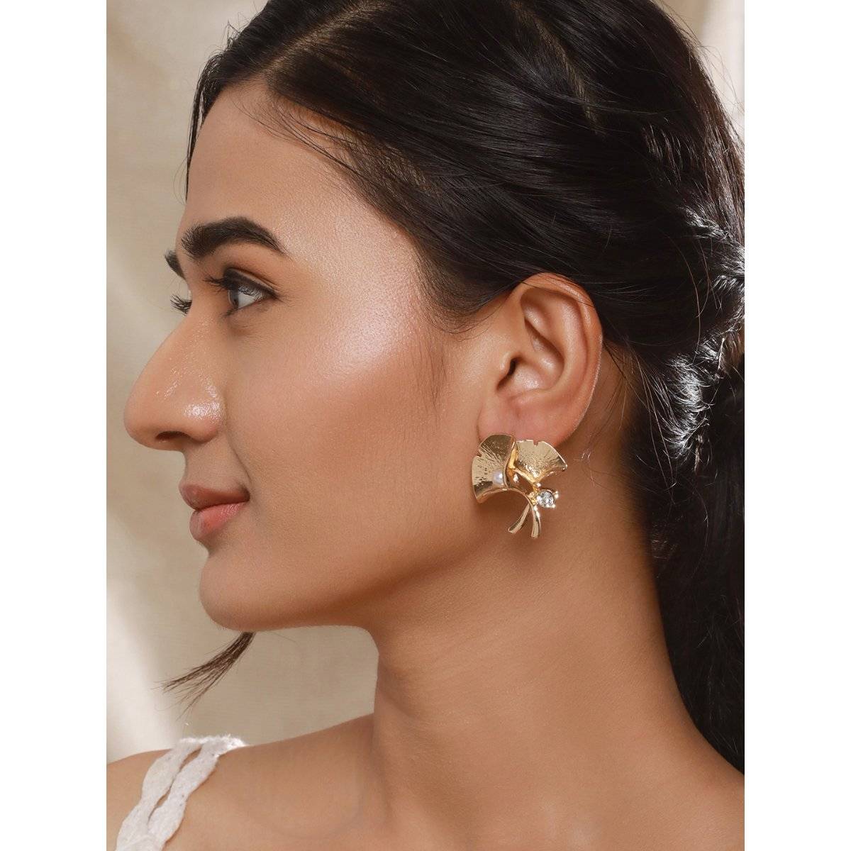 Aatmana Gold Plated Pearl and American Diamond Studded Contemporary Studs (Pack of 2)