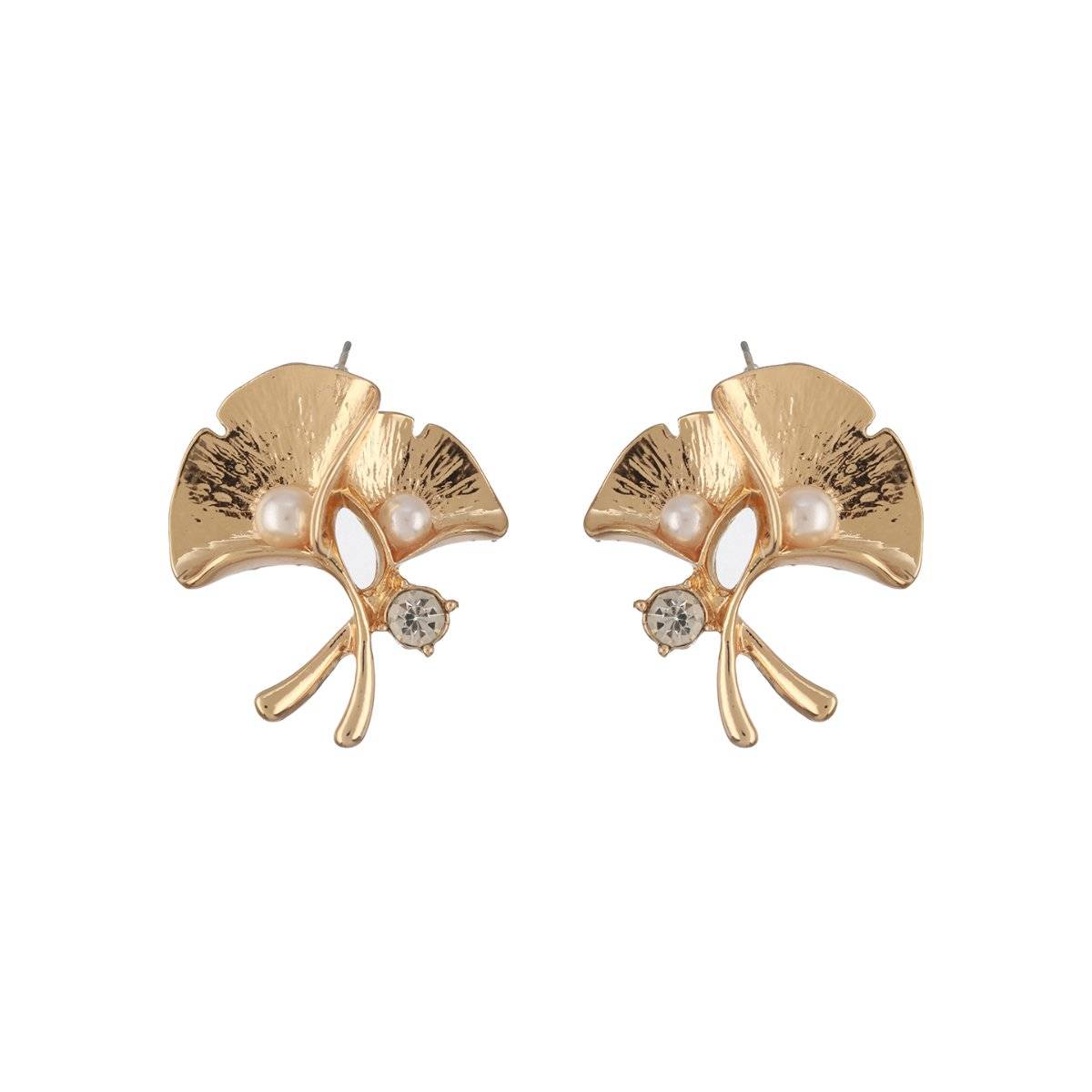 Aatmana Gold Plated Pearl and American Diamond Studded Contemporary Studs (Pack of 2)