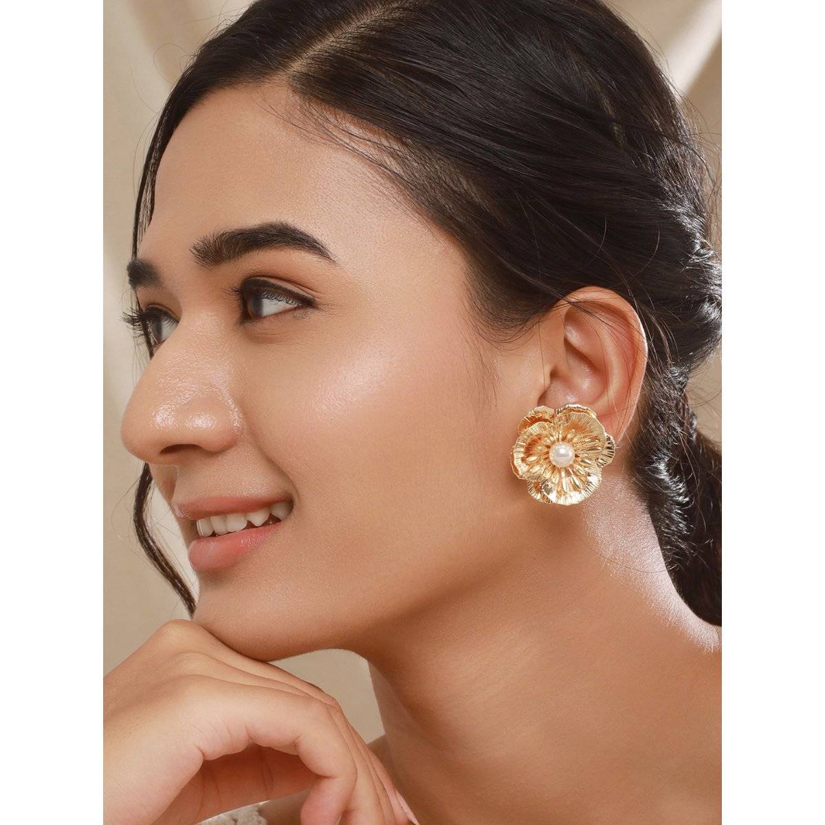 Aatmana White Plated Floral Shaped Studs