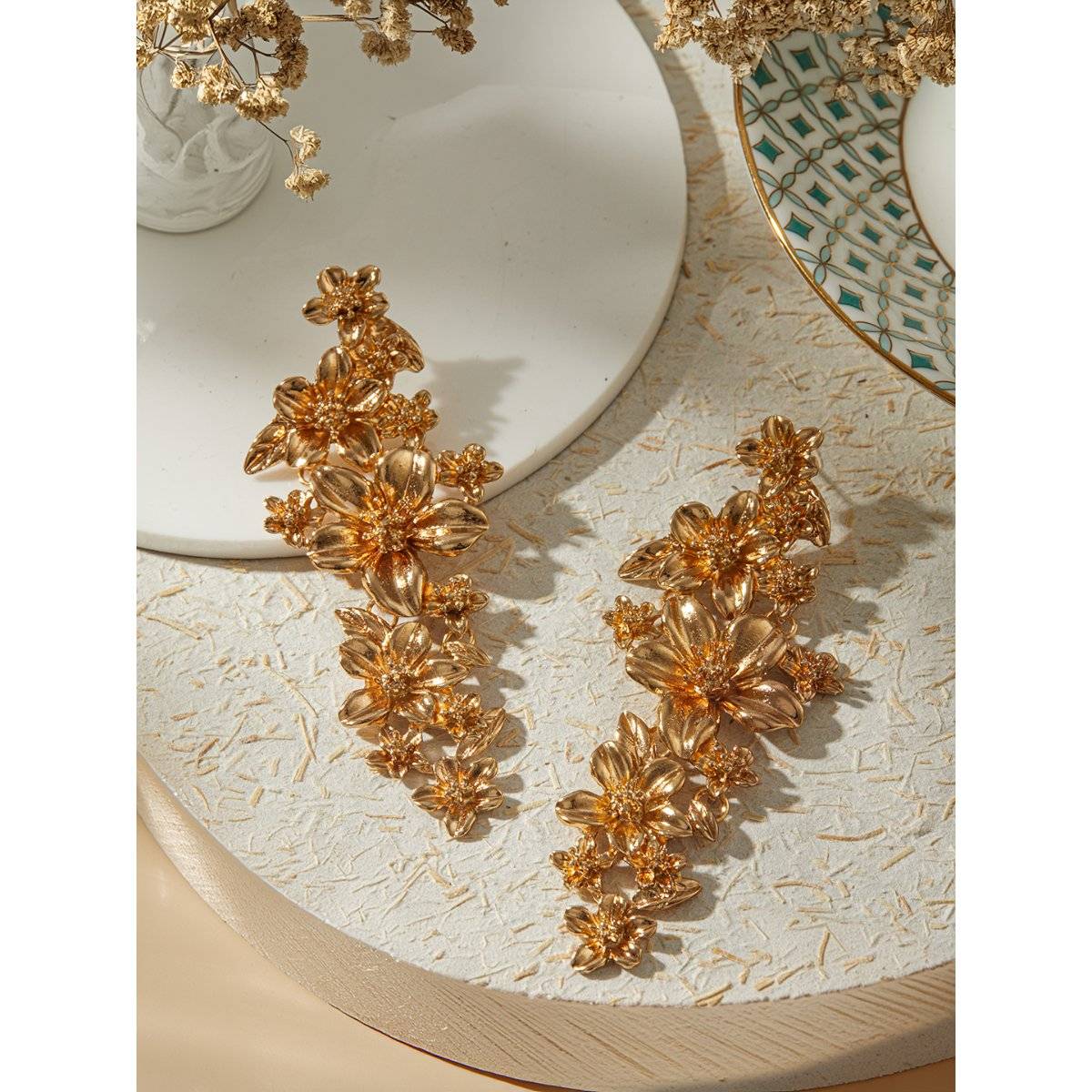 Aatmana Rose Gold Plated Floral Shaped Drop Earrings