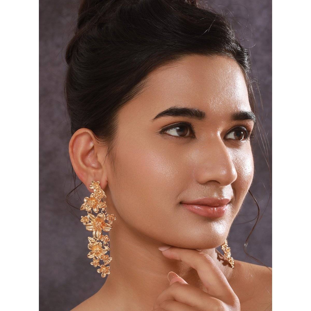Aatmana Rose Gold Plated Floral Shaped Drop Earrings