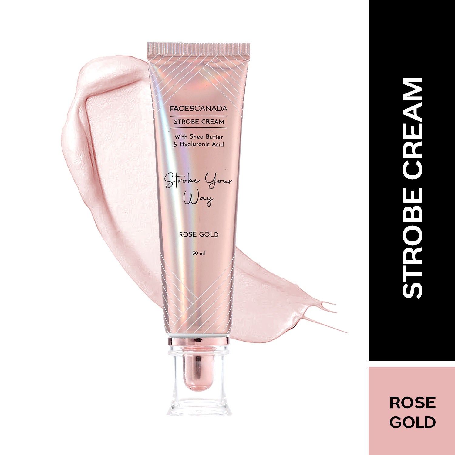 Faces Canada Strobe Cream, Rose Gold - Primer + Highlighter + Moisturizer With Hyaluronic Acid (30ml)
