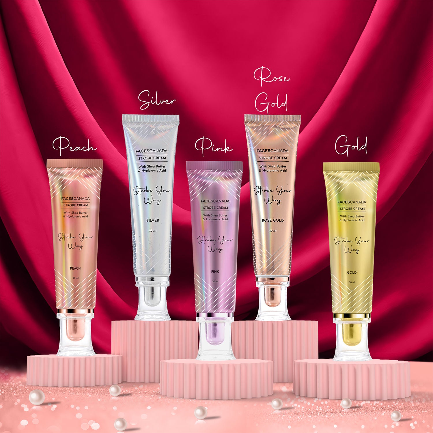 Faces Canada Strobe Cream, Pink - Primer + Highlighter + Moisturizer With Hyaluronic Acid (30ml)