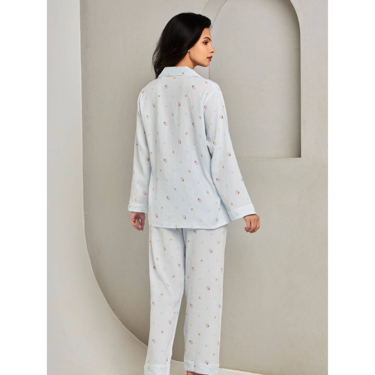 Addery Blue Printed Shirt with Pyjama (Set of 2) (L) · L