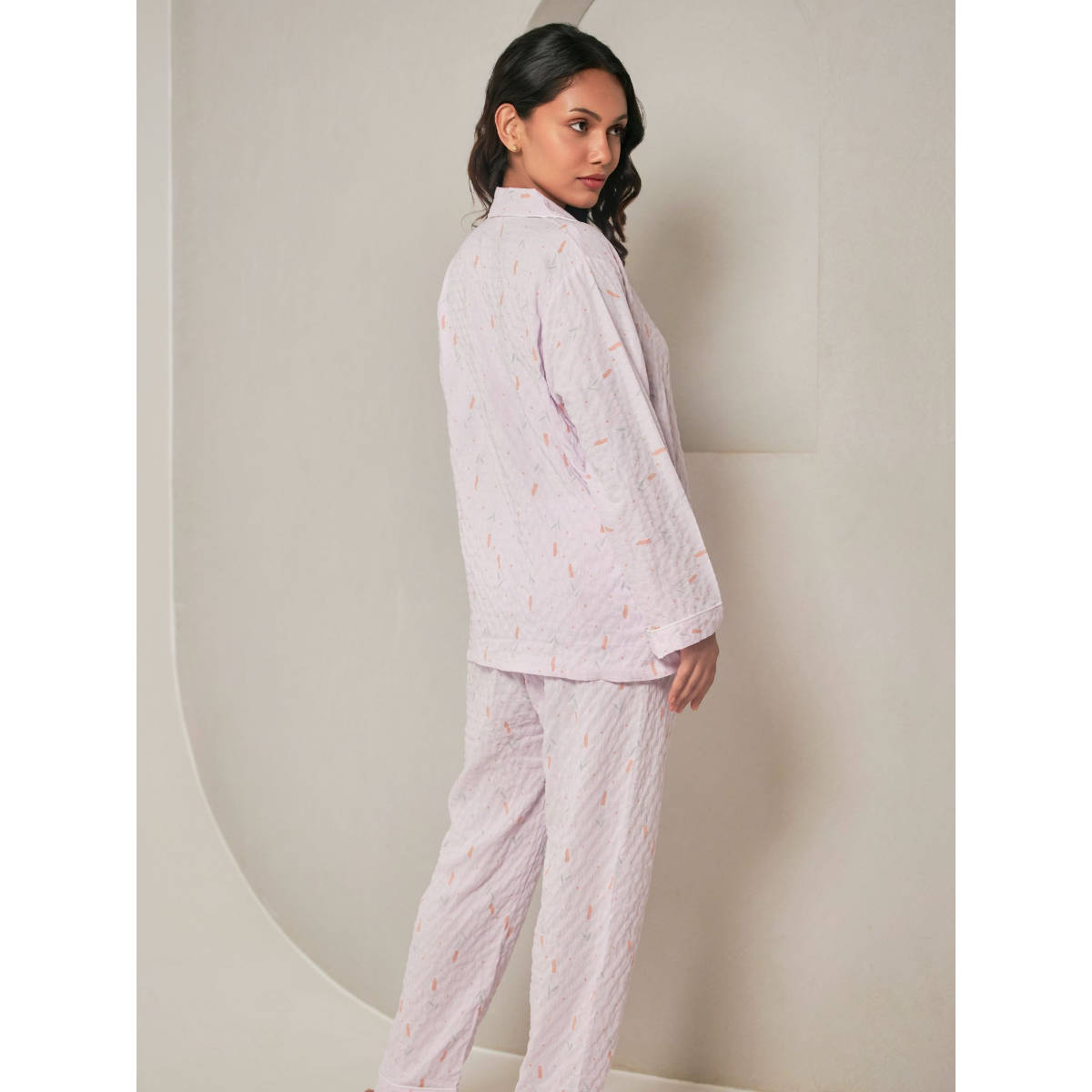 Addery Lavender Relaxed Fit Cotton Shirt with Pyjama (Set of 2) (M) · M