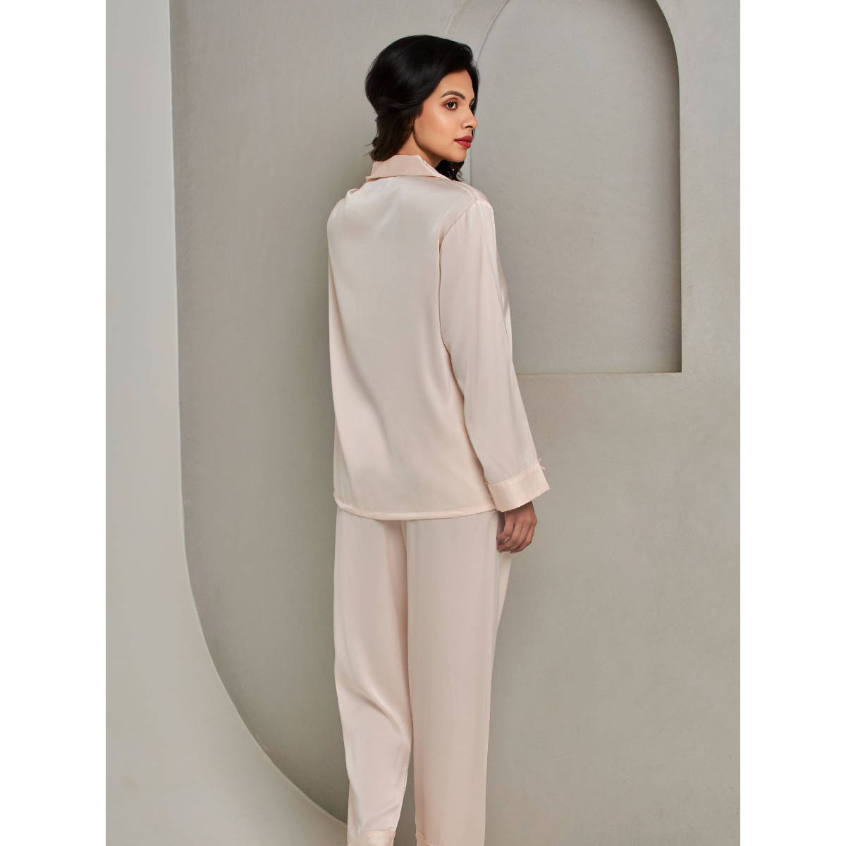 Addery Peach Solid Relaxed Fit Shirt with Pyjama (Set of 2) (M) · M