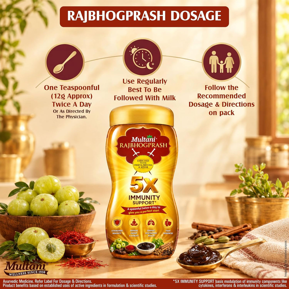 Multani Rajbhogprash 2kg | Ayurvedic Health Rajbhogprash with Swarna (Gold), Chandi, Kesar, Chandan, Amla & 27 Ayurvedic Herbs | Supports Immunity, Strength, St