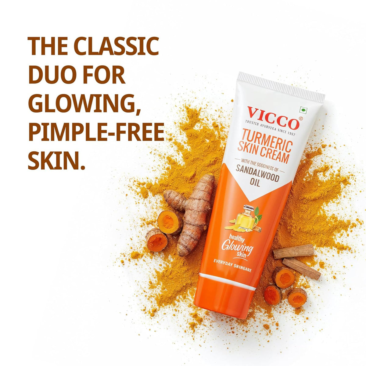 Vicco Turmeric Skin Cream | With Turmeric & Sandalwood Oil for Glowing Skin I Acne Control & Natural Glow I Trusted Ayurvedic Care for Long-Lasting Healthy Skin