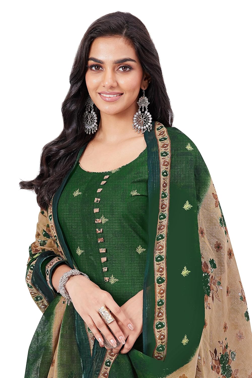 Miraan Cotton Printed Readymade Salwar Suit For Women (BANDCOLOR1710) S Green