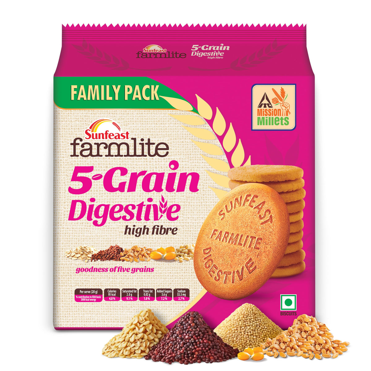 Sunfeast Farmlite 5 Seed Digestive Biscuit | High Fibre | Goodness of 5 Power Seeds & Wheat Fibre | 800g/955g ( weight may vary) Multigrain 800 g (Pack of 1)