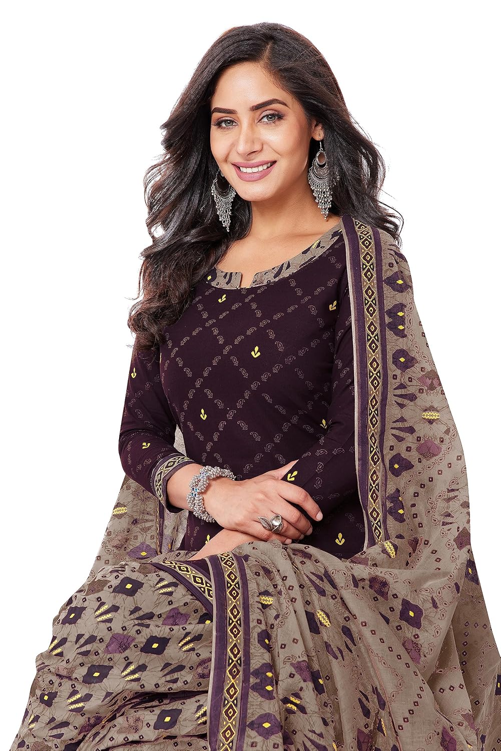 Miraan Unstitched Printed Cotton Salwar Suit Material For Women (BANDCOL1734, Purple, Free Size)